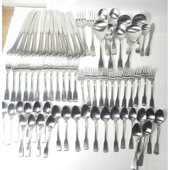 American Colonial Oneida Cube 72pc Flatware Set Stainless Forks Spoons - Picture 1 of 16